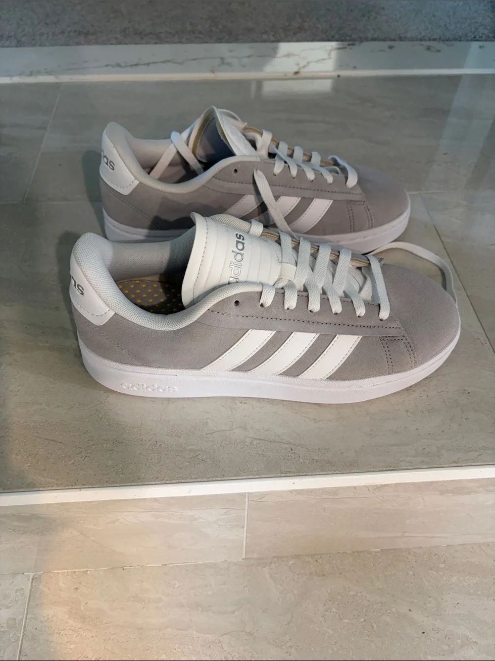 adidas Gray Suede Sneakers with White 3-Stripes